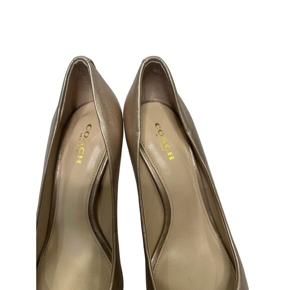 Coach Metallic Gold Round Toe Work Leather Pumps Formal Heels Size 7.5 - Picture 7 of 14